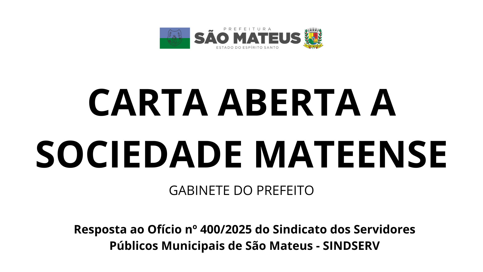 CARTA ABERTA À SOCIEDADE MATEENSE - GABINETE DO PREFEITO